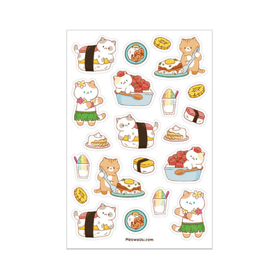 Meowashi Studio - Cat and Hawaiian Food Clear Sticker Sheet