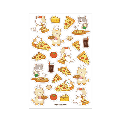 Meowashi Studio - Cat and Pizza Vinyl Sticker Sheet 