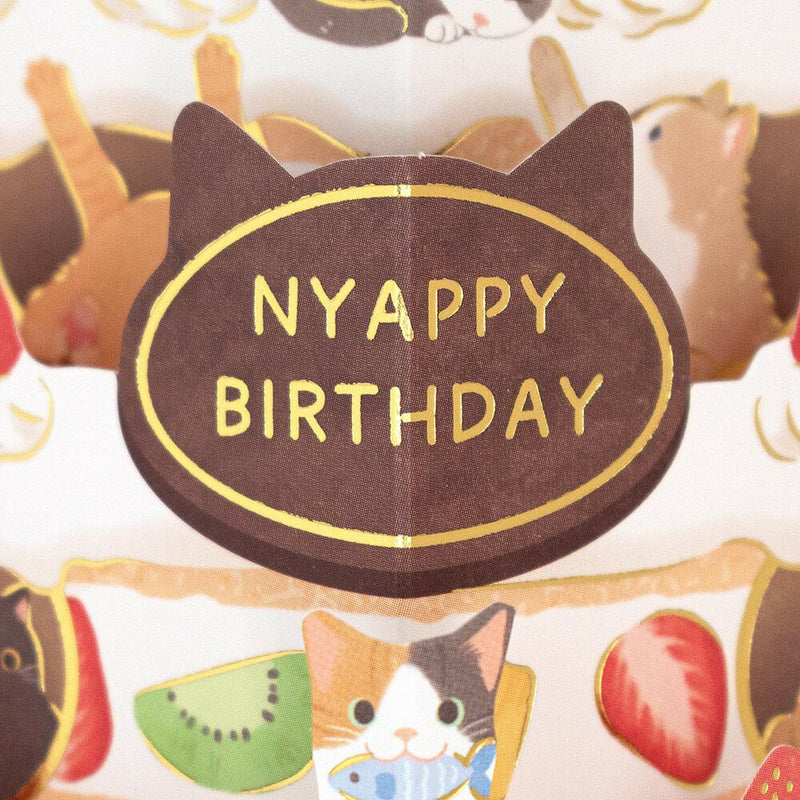 NB 3D Gold Foil Pop-UP Birthday Card and Envelope Set - Cat and Cake 1056302