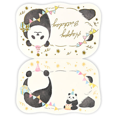 Panda-themed cards with decorative elements on a white background