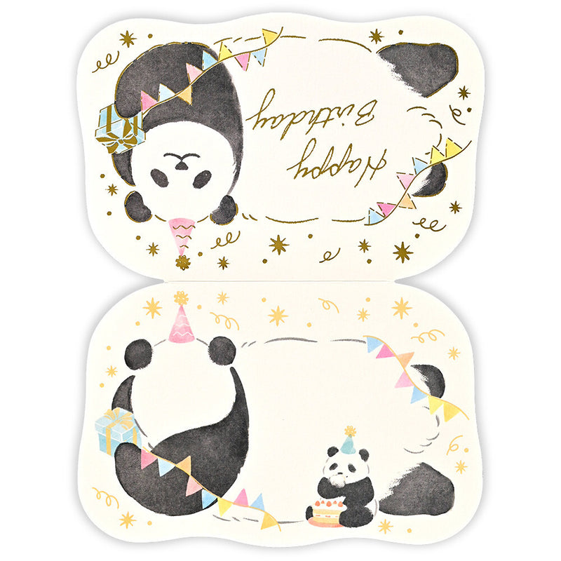 Panda-themed cards with decorative elements on a white background