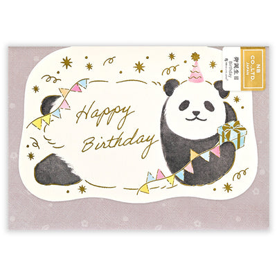 Birthday card with a panda design and 'Happy Birthday' text on a beige background