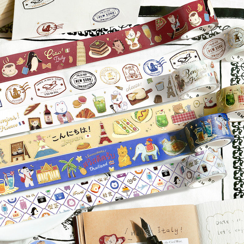 BGM Cafes in the World Gold Foil Washi Tape - Pattern