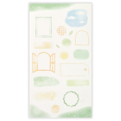Decorative paper with geometric shapes and patterns on a white background
