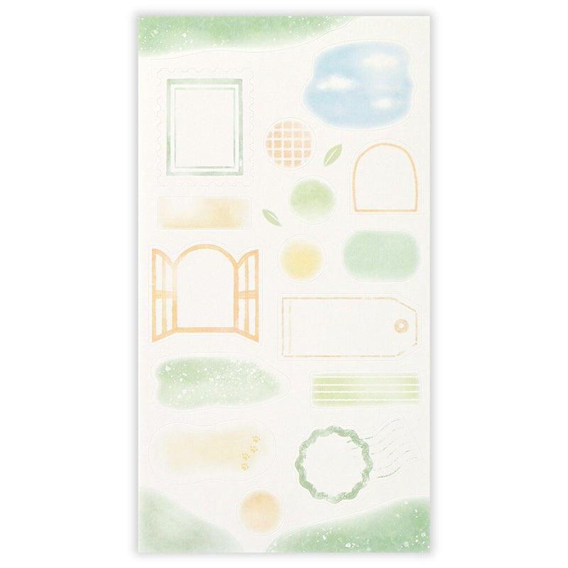 Decorative paper with geometric shapes and patterns on a white background