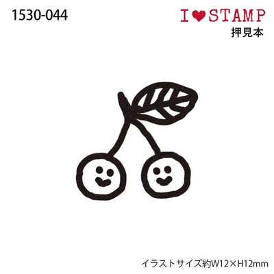 Black cherry illustration with a leaf on a white background, featuring 'I ❤️ STAMP' text.