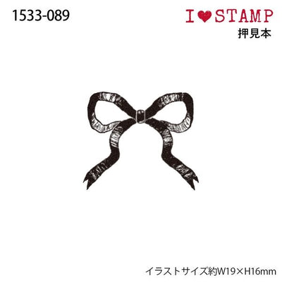 Black bow illustration on a white background with 'I ❤️ STAMP' text.