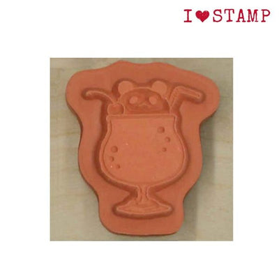 Panda rubber stamp with a design on a beige background, featuring 'I ❤️ STAMP' text.