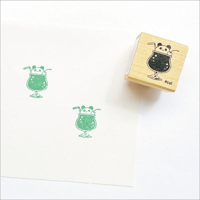 Rubber stamp with panda design on a white background