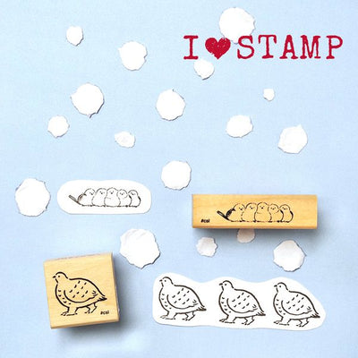 Bird-themed rubber stamps on a light blue background with 'I ❤️ STAMP' text.