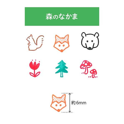 KODOMO NO KAO Pochitto Pick Push-Button Self-inking Stamp - Forest Friends