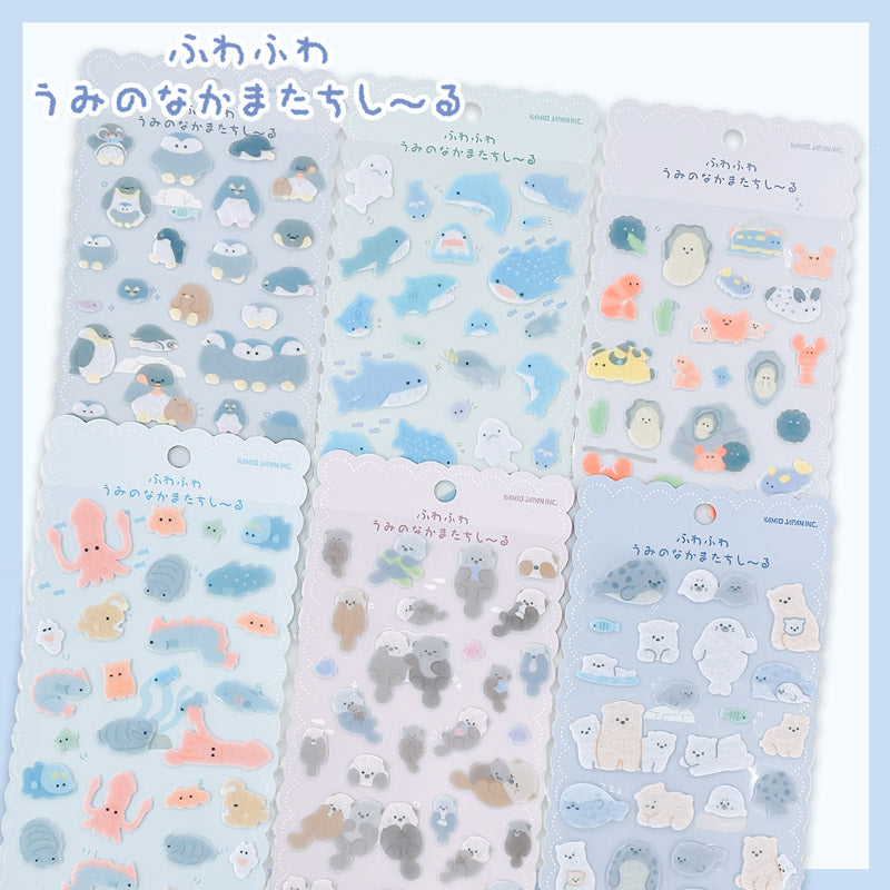 Kamio Sea Creatures Fluffy Sticker - Penguin