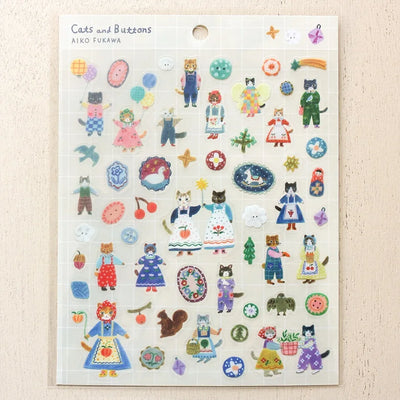 Cozyca Products x Aiko Fukawa Clear Sticker - Cats and Buttons 22-877