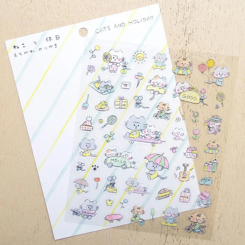 Cozyca Products x Noriyuki Echigawa Clear Sticker - Cats and Holiday 22-985