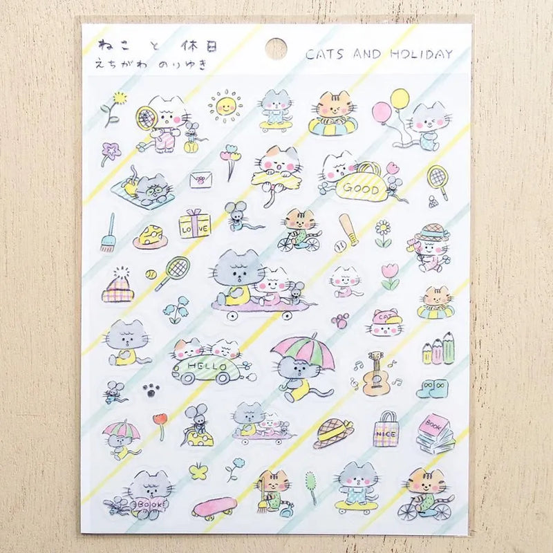 Cozyca Products x Noriyuki Echigawa Clear Sticker - Cats and Holiday 22-985
