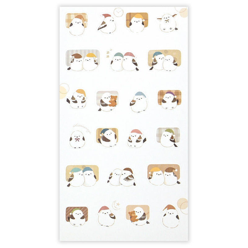 Pattern of cartoon penguins with various accessories on a white background