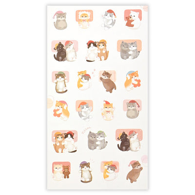 Sheet of small stickers with cute cat illustrations on a white background