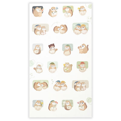 Pattern of cartoon squirrels with various accessories on a white background