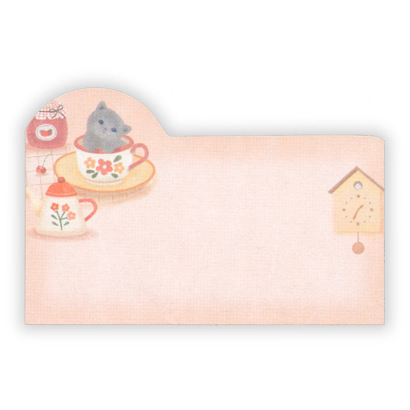Notepad with a cute illustration of a cat in a teacup on a pink background