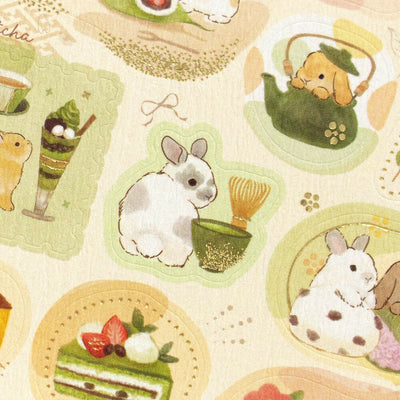 NB Large Japanese Style Gold Foil Sticker - Rabbit and Japanese Sweets 5074188