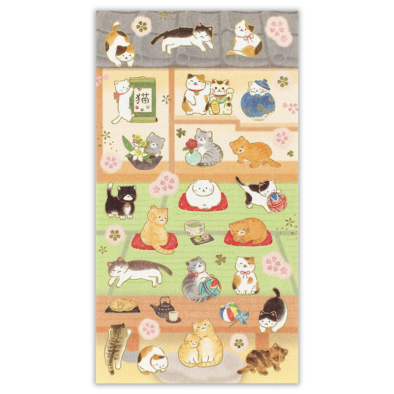 NB Large Japanese Style Gold Foil Sticker - Cats in a Japanese-Style Room 5074189