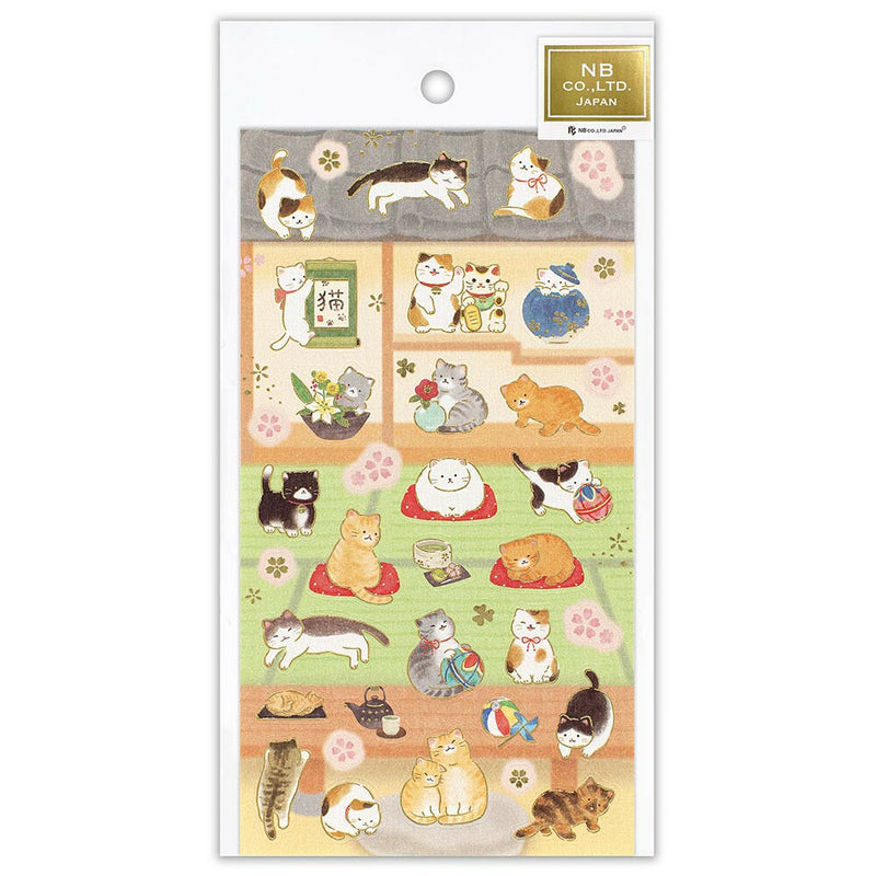 NB Large Japanese Style Gold Foil Sticker - Cats in a Japanese-Style Room 5074189