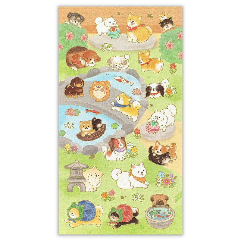 NB Large Japanese Style Gold Foil Sticker - Dogs in a Japanese Garden 5074190