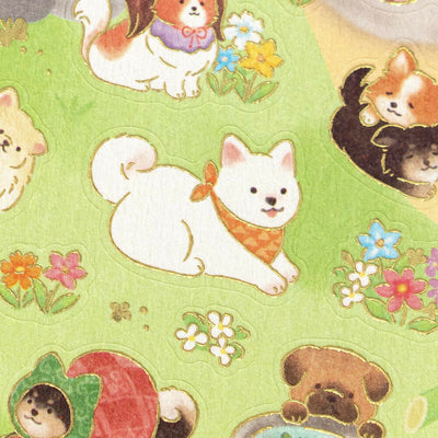 NB Large Japanese Style Gold Foil Sticker - Dogs in a Japanese Garden 5074190