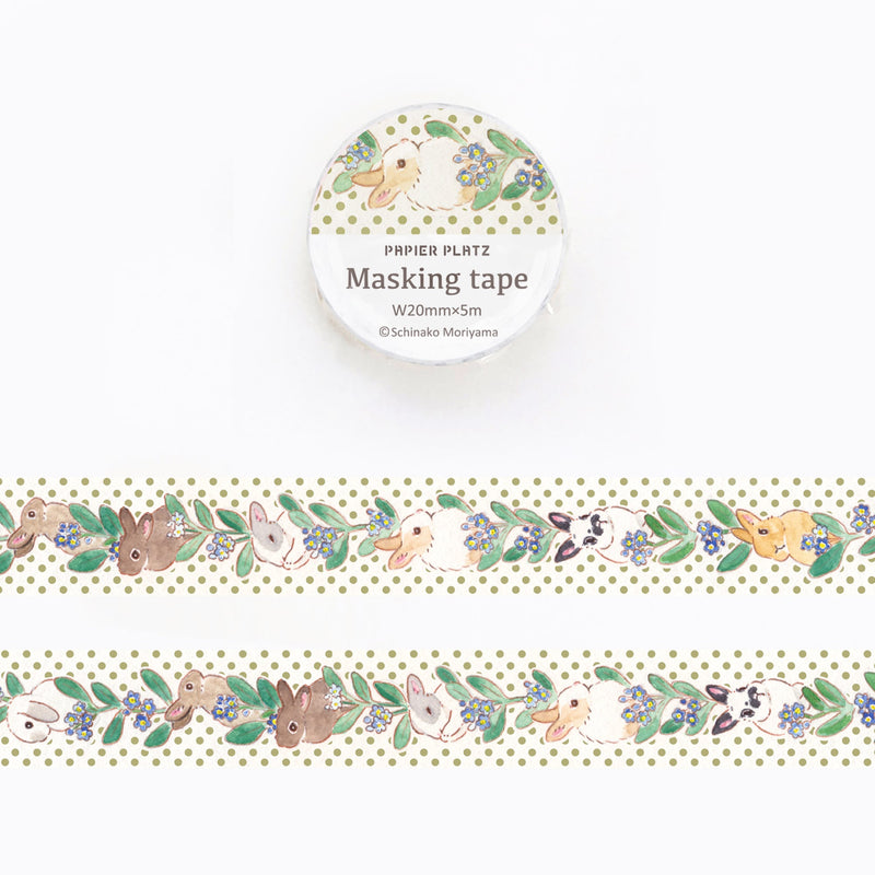Papier Platz x Schinako Moriyama Gold Foil Washi Tape - Rabbit and Forget Me Not 52-025