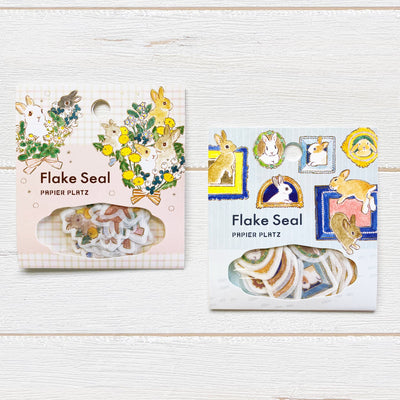 Papier Platz x Schinako Moriyama Gold Foil Washi Sticker Flakes - Rabbit and Bouquet