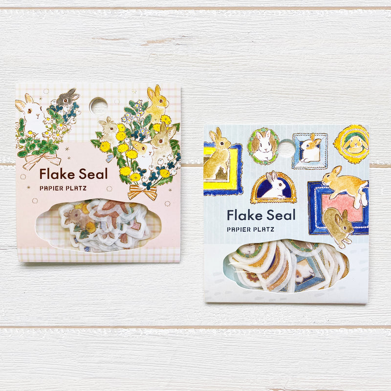 Papier Platz x Schinako Moriyama Gold Foil Washi Sticker Flakes - Rabbit and Frame