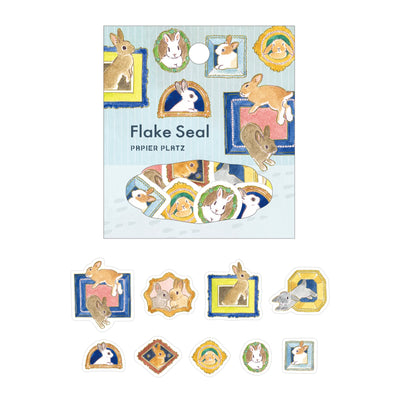 Papier Platz x Schinako Moriyama Gold Foil Washi Sticker Flakes - Rabbit and Frame 53-026