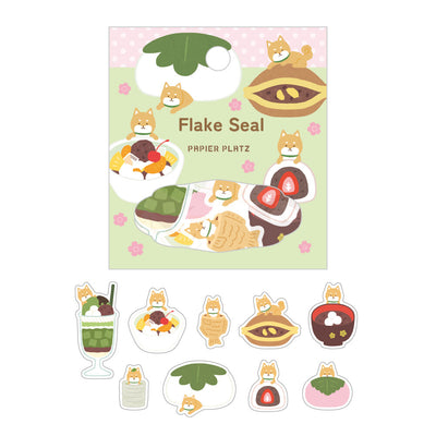 Papier Platz Washi Sticker Flakes - Shiba Dog and Japanese Sweets 53-055