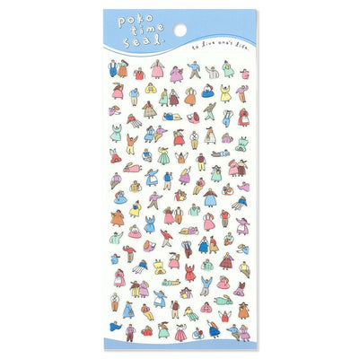 Sticker sheet with colorful illustrations of people on a white background