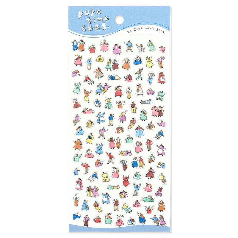 Sticker sheet with colorful illustrations of people on a white background