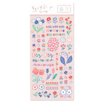 Sheet of decorative stickers with floral designs on a pink background