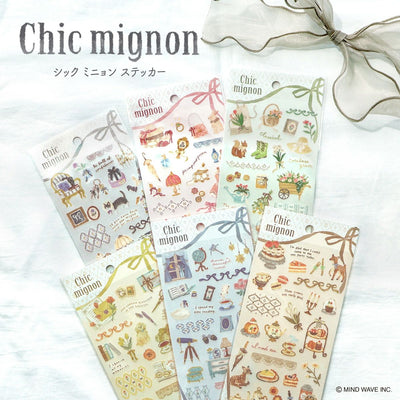 Set of Chic mignon sticker sheets with decorative ribbons on a white background