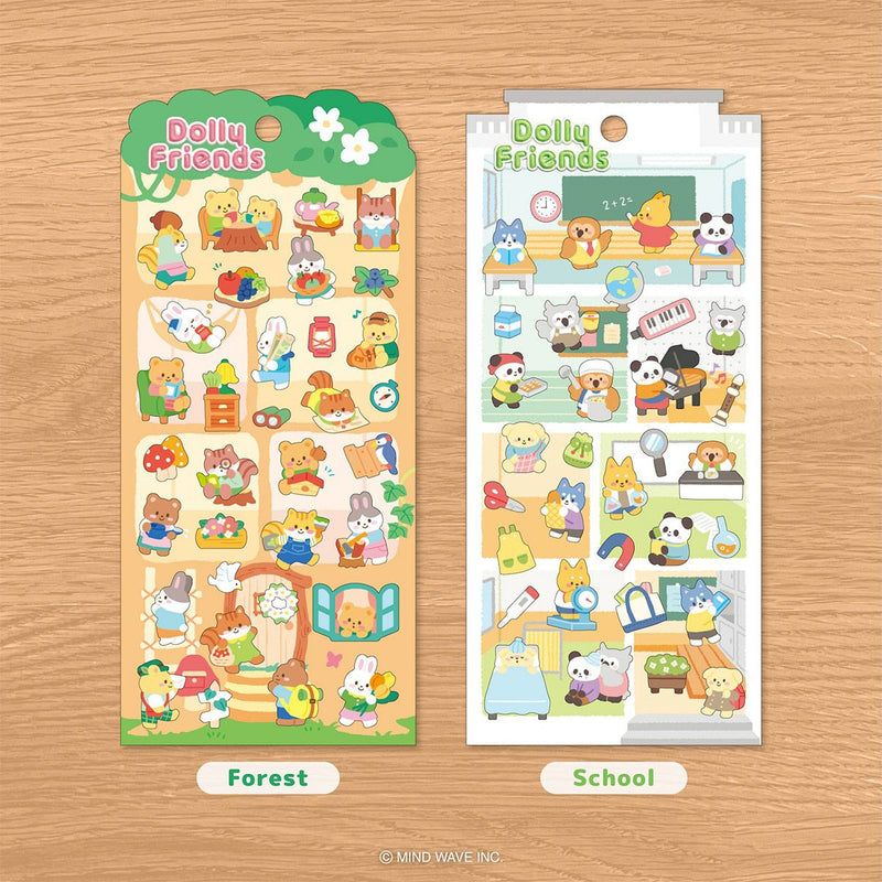Two sheets of Dolly Friends stickers labeled &