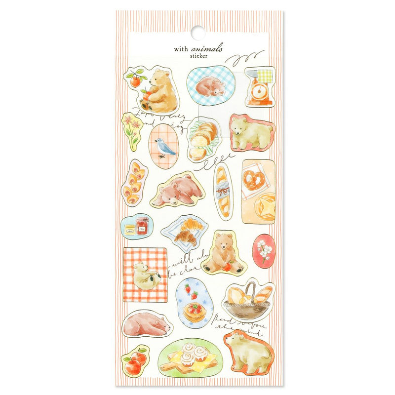 Sheet of animal-themed stickers with a bear design on a white background