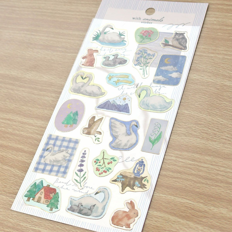 Mind Wave with Animals Gold Foil Clear Sticker - Swan 82574