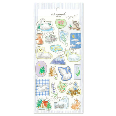 Mind Wave with Animals Gold Foil Clear Sticker - Swan 82574