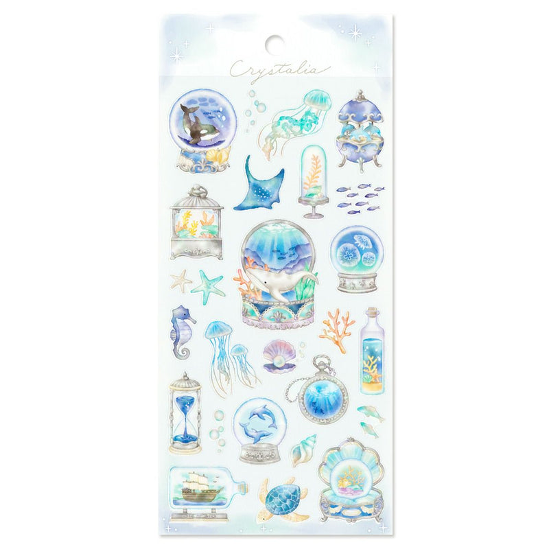 Sheet of decorative stickers with ocean-themed designs on a white background