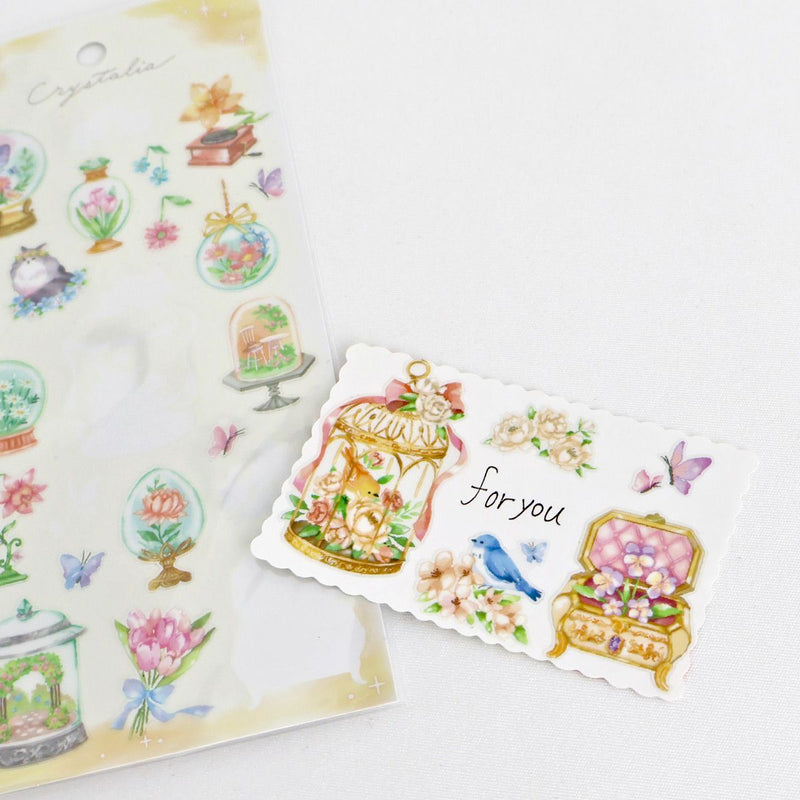 Decorative stickers with floral and nature-themed designs on a white background