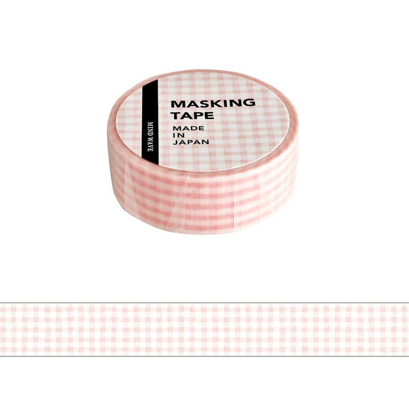 Masking tape with pink and white checkered pattern on a white background