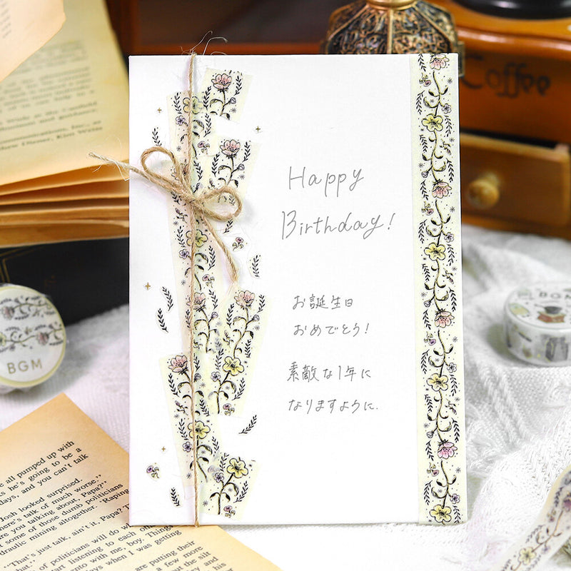 BGM Gold Foil Washi Tape - Flower Sketch