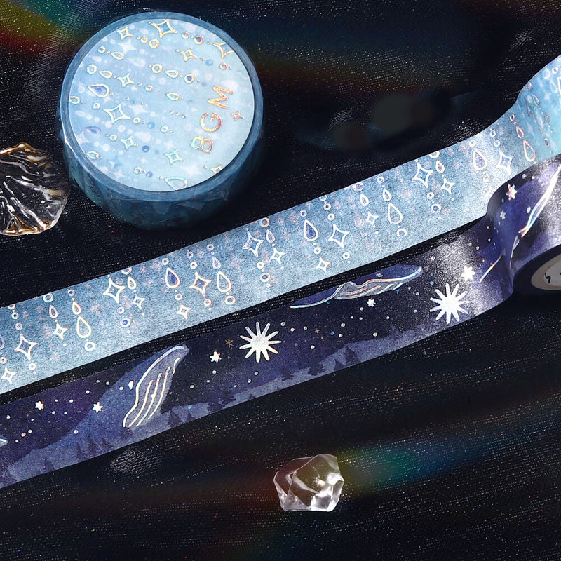 Decorative tape with celestial design on a dark background