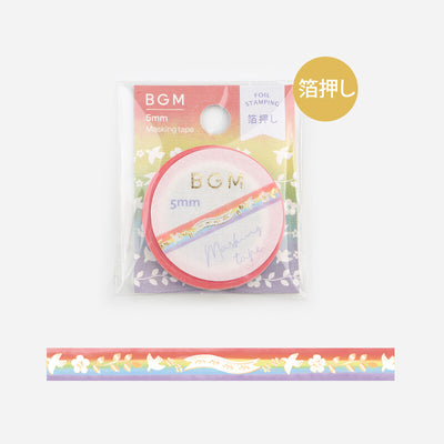 BGM Gold Foil Skinny Washi Tape - Rainbow and White Bird BM-LSG133