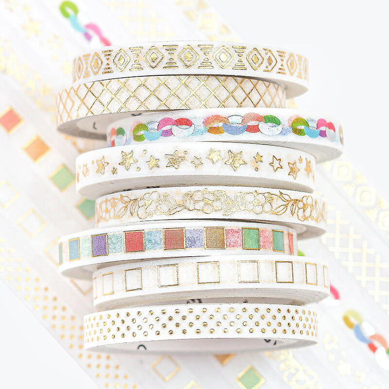 BGM Basic Series Gold Foil Skinny Washi Tape - Waffle