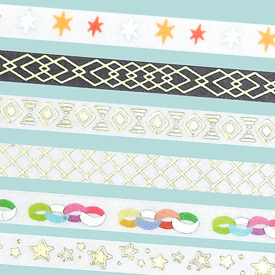 BGM Basic Series Gold Foil Skinny Washi Tape - Antique Pattern