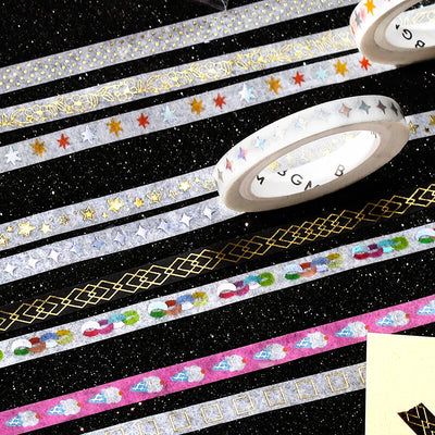 BGM Basic Series Gold Foil Skinny Washi Tape - Antique Pattern